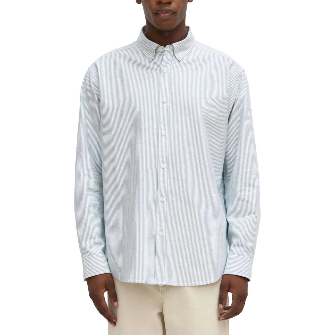 Assembly Label Cotton Oxford Long Sleeve Shirt Green White Stripe